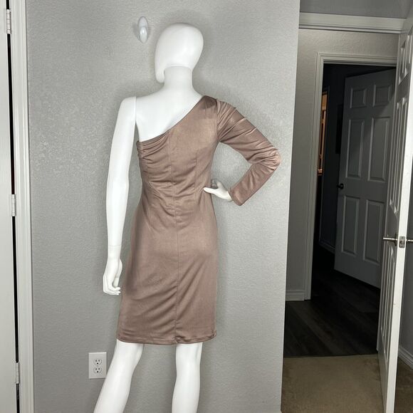 JILL STUART Womens Size 4 One Shoulder Cocktail Sheath Dress Beige Shimmer - Picture 5 of 7